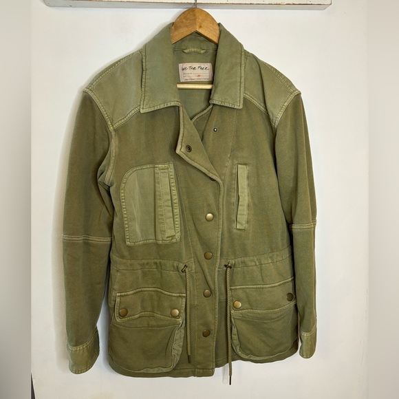 Free People Sage Green Mixed Media Saturday Cozy Utility Jacket - Picture 6 of 11